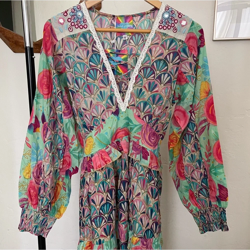 Bohemian colorful long sleeve dress - small - Picture 6 of 17